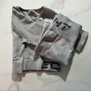 Heather grey workout gym set crop top and bike short